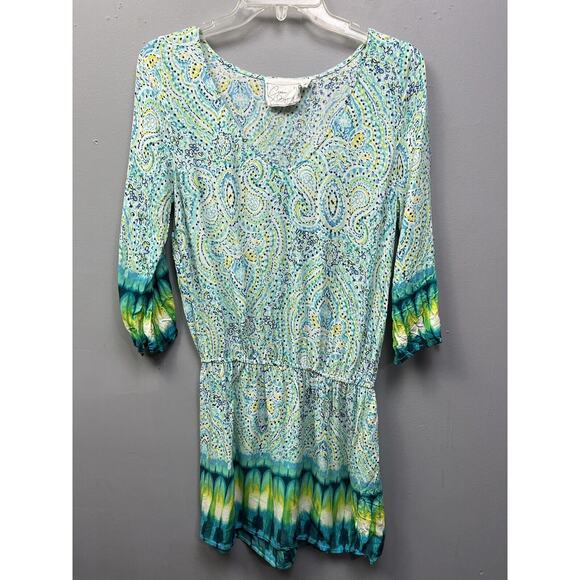 Green Dragon Swim Cover Up Womens size small Tunic V Neck‎ Rayon Blue Green - Picture 1 of 6